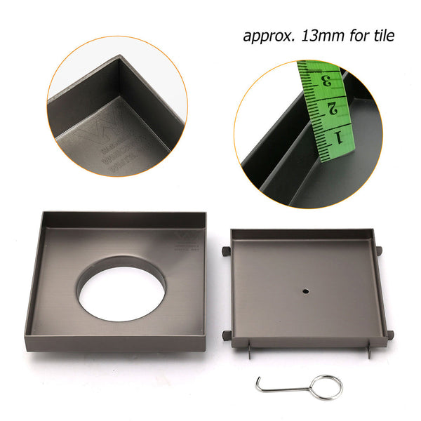 Bathroom Gun Metal 150Mm Tile Insert Floor Drain Shower Grate 80Mm Waste Outlet Drain Grates