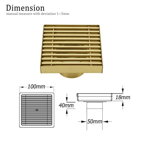 Brushed Gold Smart Square 100Mm Strip Fence Floor Drain Shower Grate 50Mm Waste Drain Grates