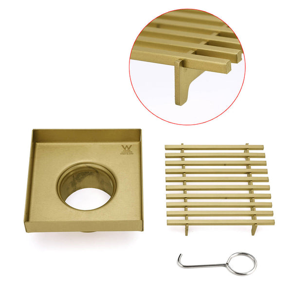 Brushed Gold Smart Square 100Mm Strip Fence Floor Drain Shower Grate 50Mm Waste Drain Grates