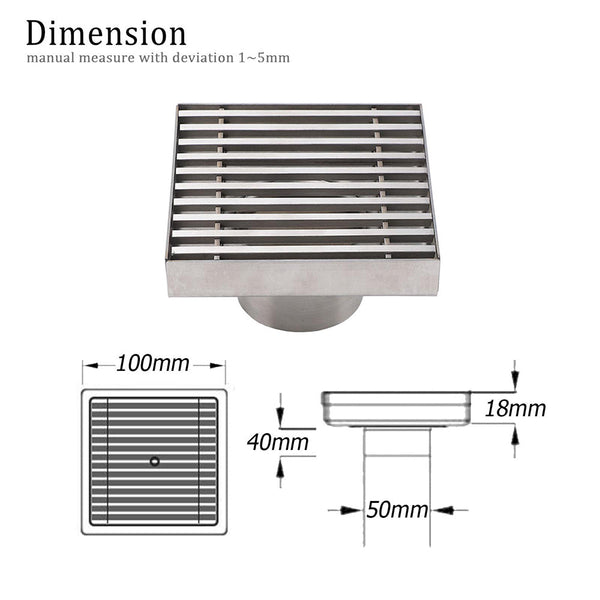 Bathroom Sus 100Mm Square Strip Fence Sword Shower Grate Floor Drain 50Mm Outlet Drain Grates