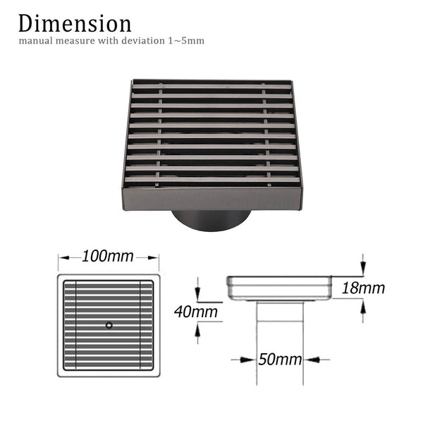 Gun Metal Sus 100Mm Square Strip Fence Floor Drain Small Shower Grate 50Mm Waste Drain Grates