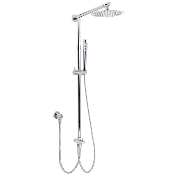 Wels Chrome Round 8" Stainless Steel Rain Head Stick Handheld Sliding Rail Arm Dual Shower Set Shower Heads & Combos