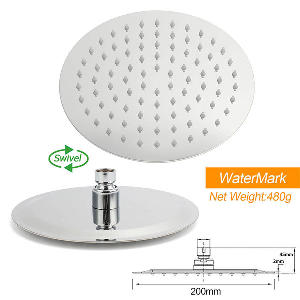 Wels Chrome Round 8" Stainless Steel Rain Head Stick Handheld Sliding Rail Arm Dual Shower Set Shower Heads & Combos