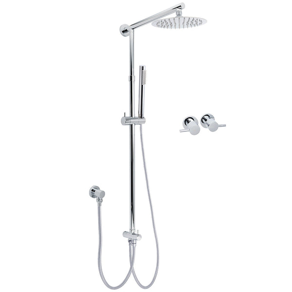 Wels Chrome Round 8" Thin Rainfall Head Metal Handheld Sliding Rail Arm Dual Shower Twin Taps Set Shower Heads & Combos