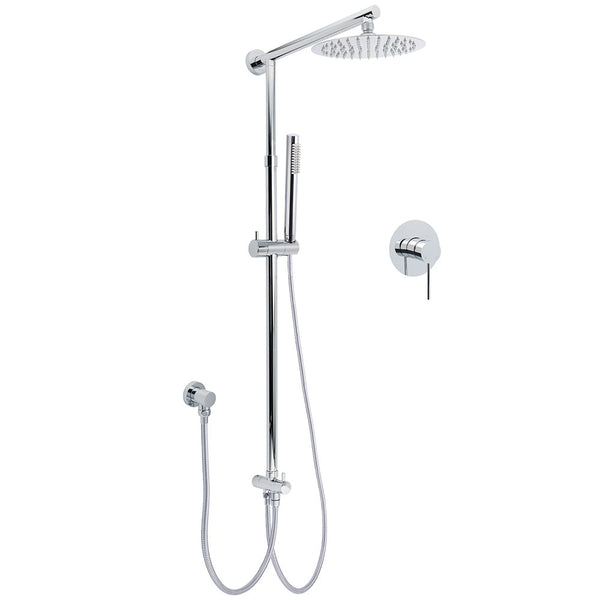 Wels Chrome Round 2In1 8" Stainless Steel Rainfall Head Handheld Sliding Wall Rail Shower Mixer Set Shower Heads & Combos