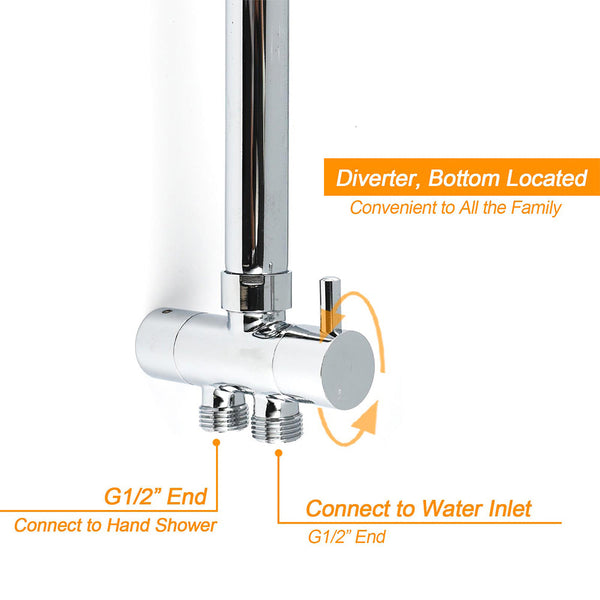 Wels Chrome Round 2In1 8" Stainless Steel Rainfall Head Handheld Sliding Wall Rail Shower Mixer Set Shower Heads & Combos
