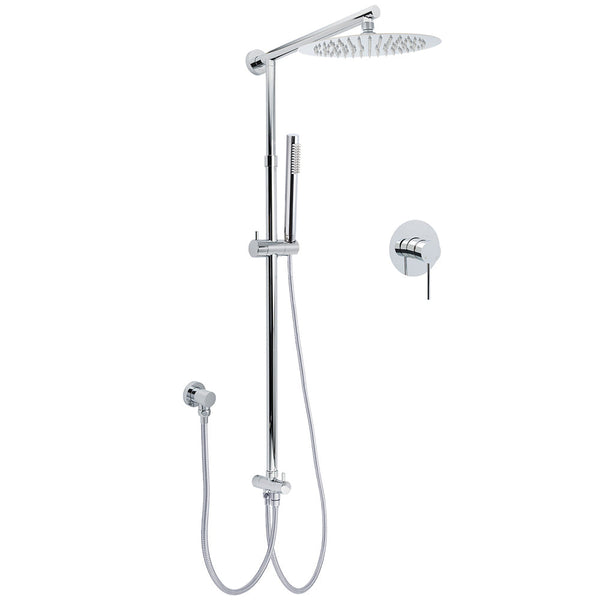 Wels Chrome 10" Round Rain Handheld Double Shower Head Arm Sliding Rail Wall Mixer Valve Shower Heads & Combos