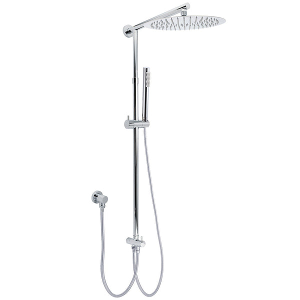 Wels Chrome Round Large 12" Rain Shower Head Single Mode Handheld Wall Arm Rail 2In1 Set Shower Heads & Combos