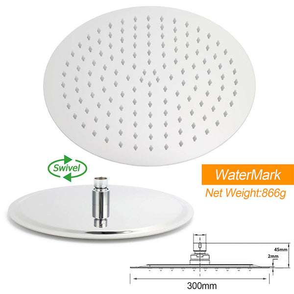 Wels Round Large 12" Rain 2In1 Shower Head Stainless Steel Handheld Wall Rail Brass Twin Taps Set Shower Heads & Combos