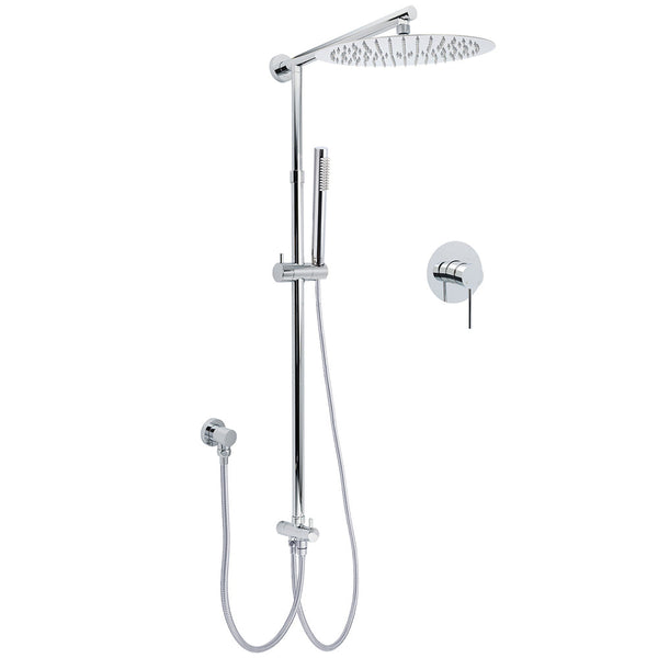 Wels Round 12" Rain Twin Shower Head Stainless Steel Handheld Wall Rail Chrome Mixer Valve Set Shower Heads & Combos