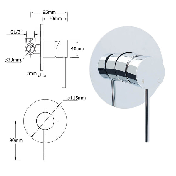 Wels Round 12" Rain Twin Shower Head Stainless Steel Handheld Wall Rail Chrome Mixer Valve Set Shower Heads & Combos