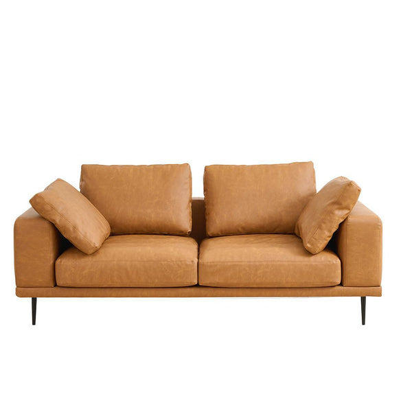 Modern Deep Seated Sofa Two Seater Faux Leather Brown Pu Sofas Armchairs & Couches