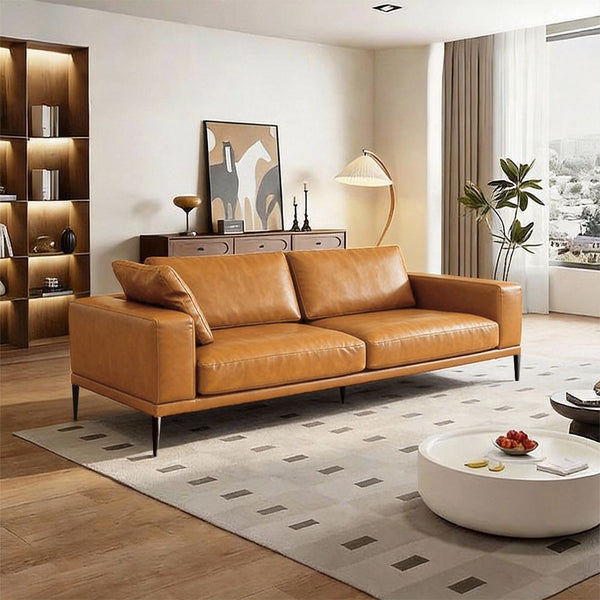 Modern Deep Seated Sofa Two Seater Faux Leather Brown Pu Sofas Armchairs & Couches