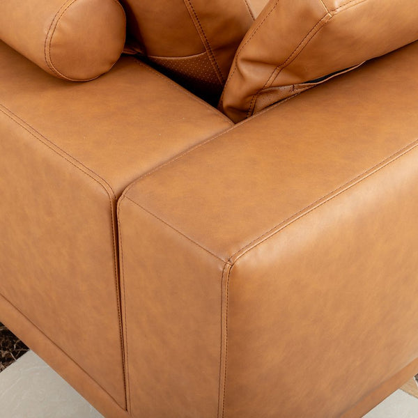 Modern Deep Seated Sofa Two Seater Faux Leather Brown Pu Sofas Armchairs & Couches