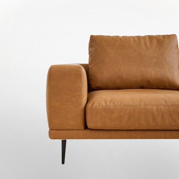Modern Deep Seated Sofa Two Seater Faux Leather Brown Pu Sofas Armchairs & Couches