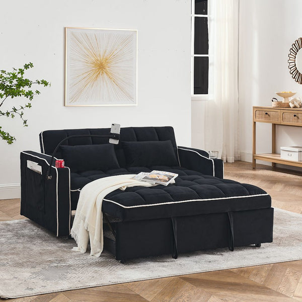 Fashionable Modern And Multi Functional Foldable Velvet Sofa Bed Black Sofa Beds