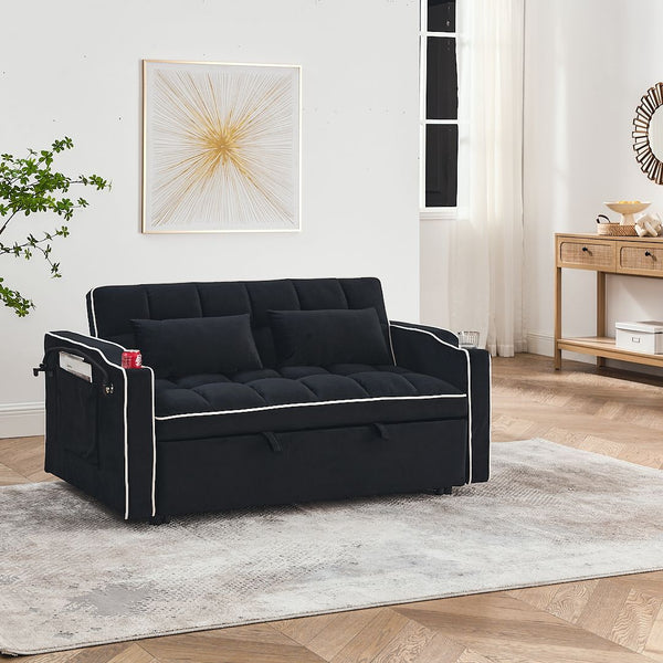 Fashionable Modern And Multi Functional Foldable Velvet Sofa Bed Black Sofa Beds