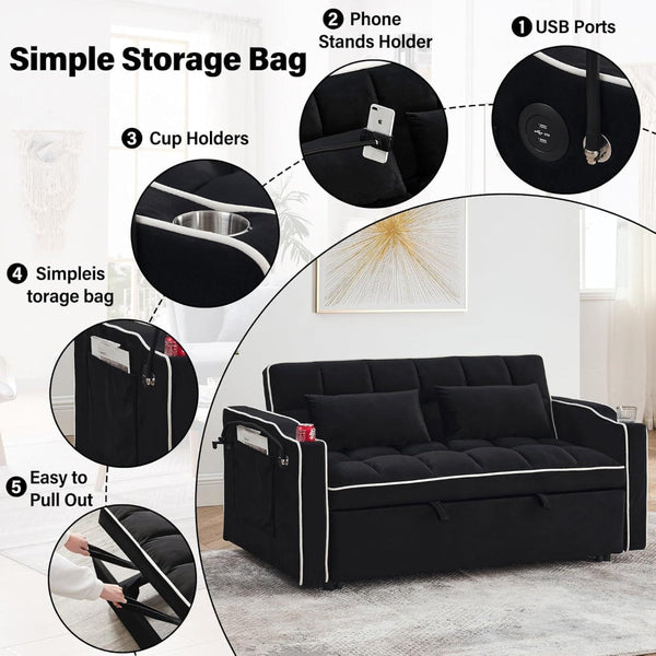 Fashionable Modern And Multi Functional Foldable Velvet Sofa Bed Black Sofa Beds