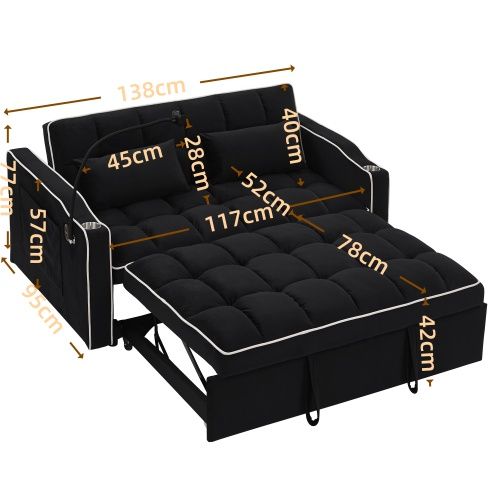 Fashionable Modern And Multi Functional Foldable Velvet Sofa Bed Black Sofa Beds