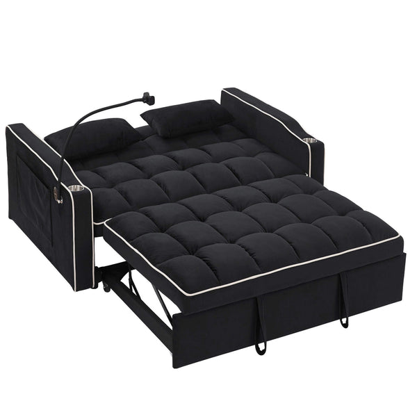 Fashionable Modern And Multi Functional Foldable Velvet Sofa Bed Black Sofa Beds