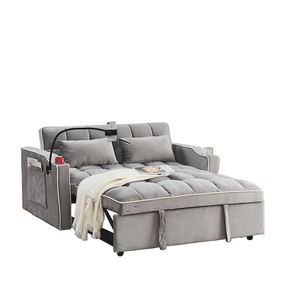 Fashionable Modern And Multi Functional Foldable Velvet Sofa Bed Light Grey Sofa Beds