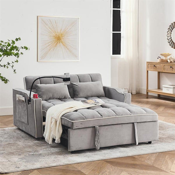Fashionable Modern And Multi Functional Foldable Velvet Sofa Bed Light Grey Sofa Beds