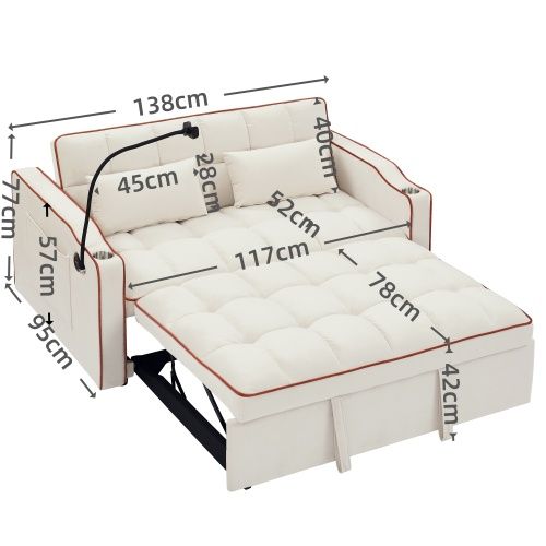 Fashionable Modern And Multi Functional Foldable Velvet Sofa Bed Beige Sofa Beds