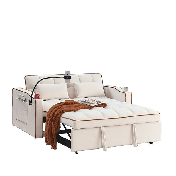 Fashionable Modern And Multi Functional Foldable Velvet Sofa Bed Beige Sofa Beds