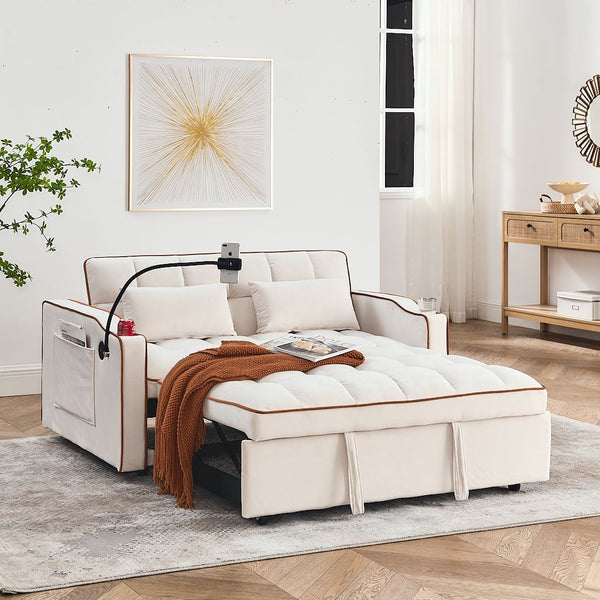 Fashionable Modern And Multi Functional Foldable Velvet Sofa Bed Beige Sofa Beds