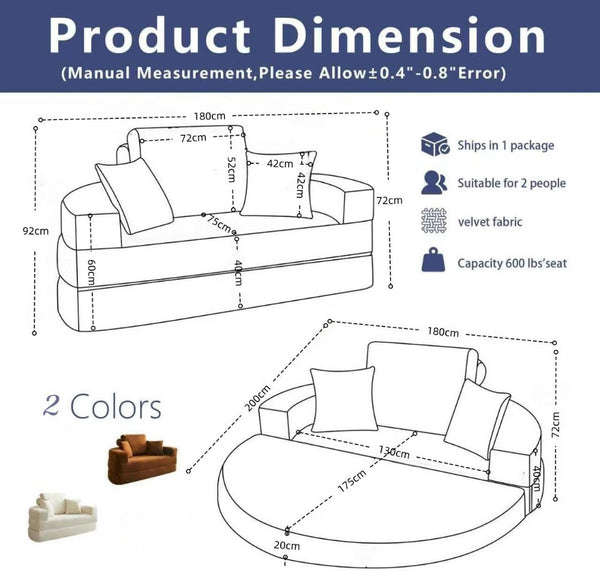 Multifunctional Round Convertible Sofa Bed Compressed Packaging Orange Sofa Beds