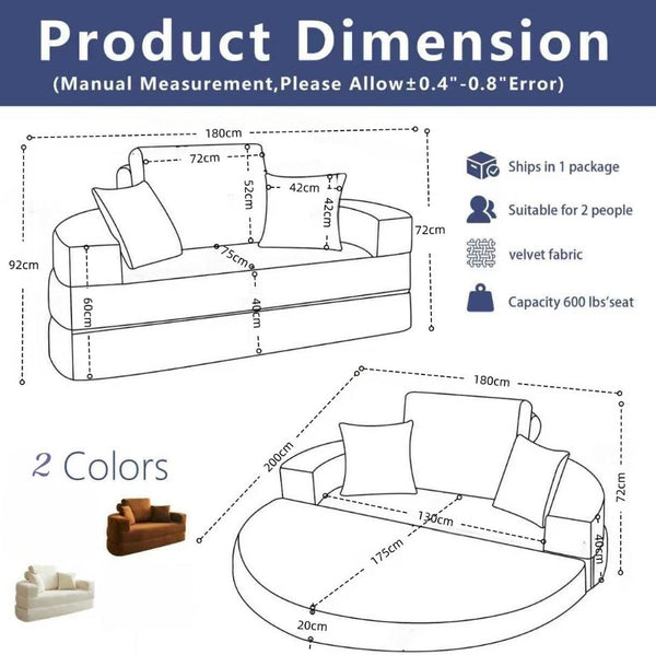 Multifunctional Round Convertible Sofa Bed Compressed Packaging Beige Sofa Beds