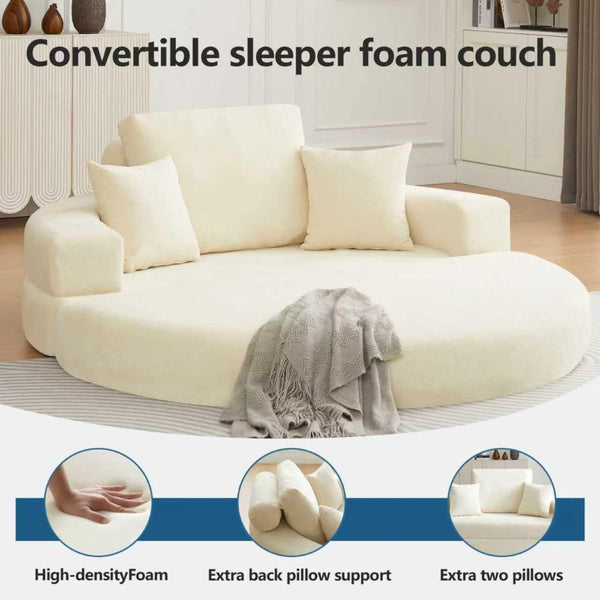 Multifunctional Round Convertible Sofa Bed Compressed Packaging Beige Sofa Beds