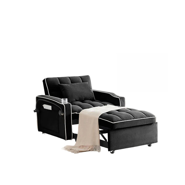 Single Seater Sofa Bed Equipped With Usb Ports And Phone Holder Black Sofa Beds