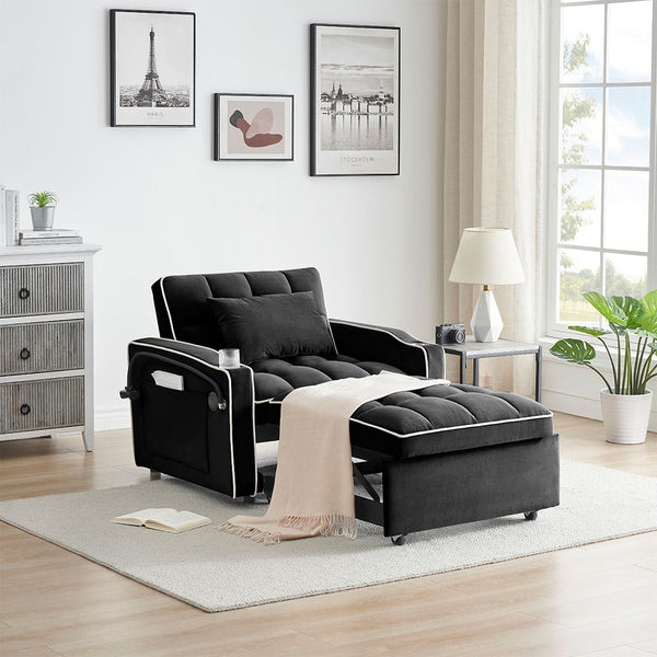 Single Seater Sofa Bed Equipped With Usb Ports And Phone Holder Black Sofa Beds