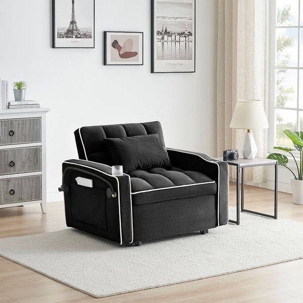 Single Seater Sofa Bed Equipped With Usb Ports And Phone Holder Black Sofa Beds