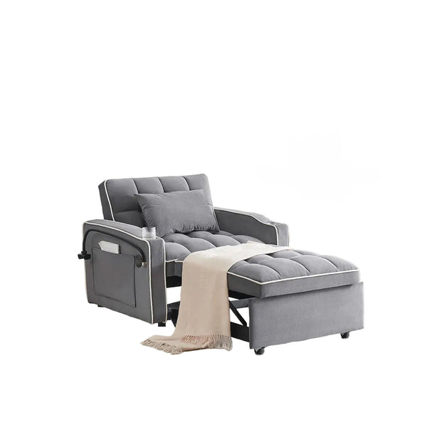 Single Seater Sofa Bed Equipped With Usb Ports And Phone Holder Grey Sofa Beds