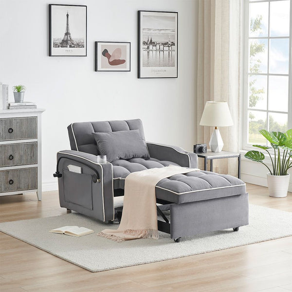 Single Seater Sofa Bed Equipped With Usb Ports And Phone Holder Grey Sofa Beds