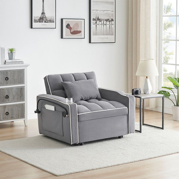 Single Seater Sofa Bed Equipped With Usb Ports And Phone Holder Grey Sofa Beds