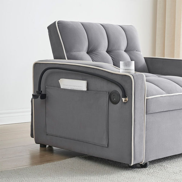 Single Seater Sofa Bed Equipped With Usb Ports And Phone Holder Grey Sofa Beds