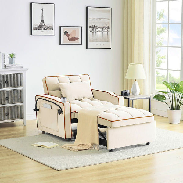 Single Seater Sofa Bed Equipped With Usb Ports And Phone Holder Grey Sofa Beds