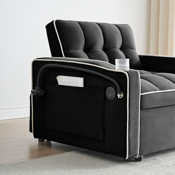 Single Seater Sofa Bed Equipped With Usb Ports And Phone Holder Beige Sofa Beds