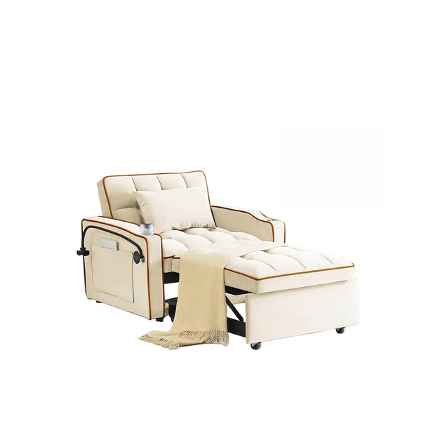 Single Seater Sofa Bed Equipped With Usb Ports And Phone Holder Beige Sofa Beds