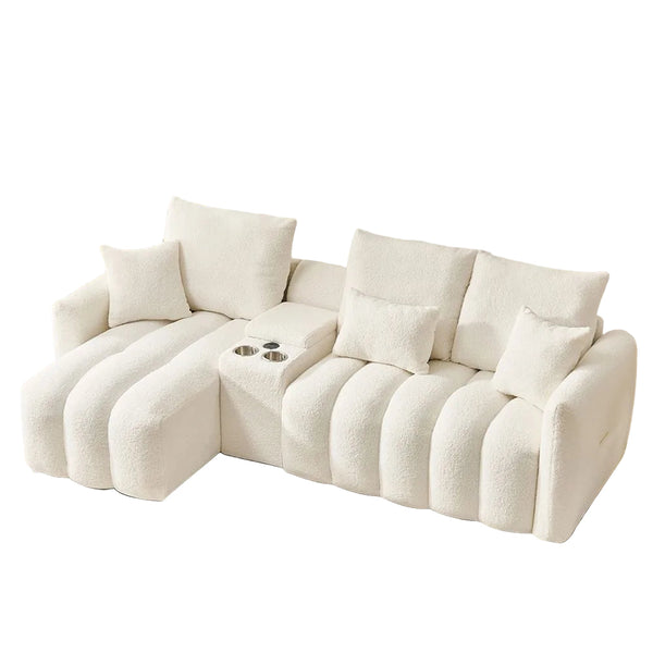 92 Inch High Quality Teddy Fur Fabric Corner Sofa White Sofas Armchairs & Couches