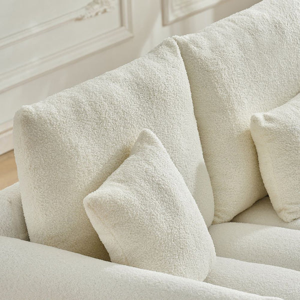 92 Inch High Quality Teddy Fur Fabric Corner Sofa White Sofas Armchairs & Couches