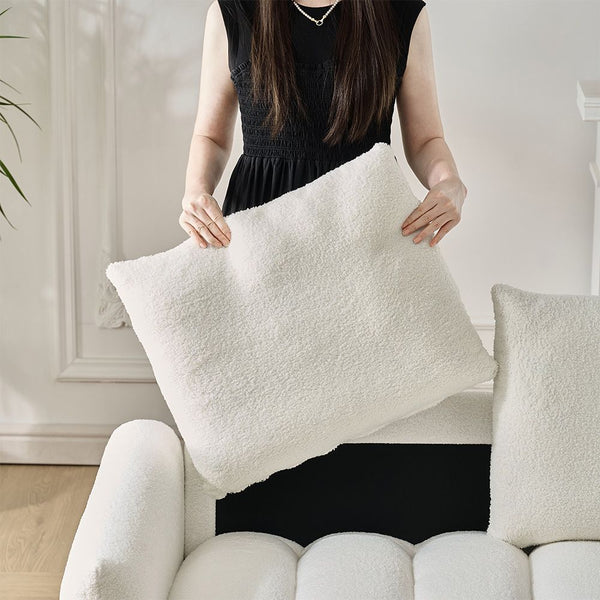 92 Inch High Quality Teddy Fur Fabric Corner Sofa White Sofas Armchairs & Couches