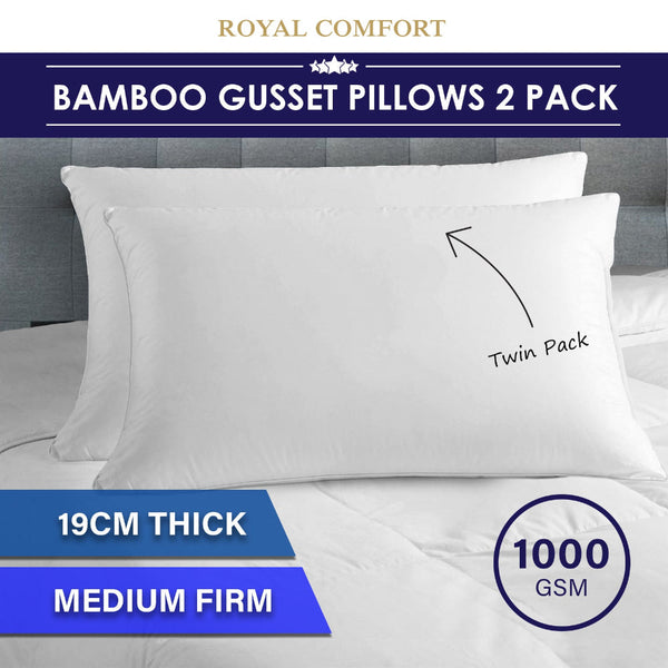 Royal Comfort Luxury Bamboo Blend Gusset Pillow Twin Pack 4Cm Support 50Cm X 75Cm 19Cm Pillows
