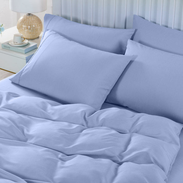 Royal Comfort 2000Tc 6 Piece Bamboo Sheet & Quilt Cover Set Cooling Breathable Queen Light Blue Quilt Covers