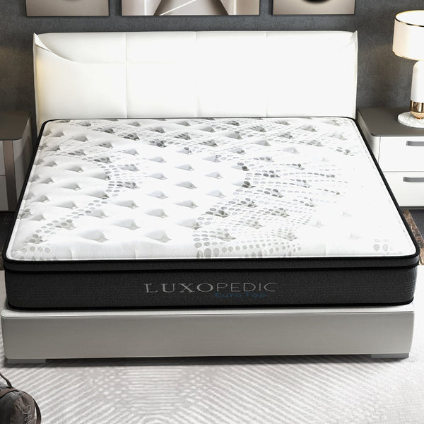 Luxopedic Pocket Spring Mattress 5 Zone 32Cm Euro Top Memory Foam Medium Firm Queen White Grey Mattresses