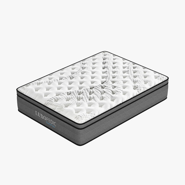Luxopedic Pocket Spring Mattress 5 Zone 32Cm Euro Top Memory Foam Medium Firm Queen White Grey Mattresses
