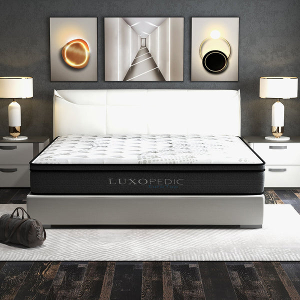 Luxopedic Pocket Spring Mattress 5 Zone 32Cm Euro Top Memory Foam Medium Firm Queen White Grey Mattresses